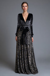 Glitzerndes Schwarzes Pailletten Ballkleid mit A-Linie Pailletten und Schleife
